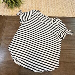 Green Envelope XL Striped Tie Sleeve Tunic Top Black White Women's‎